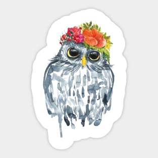 Watercolor Grey Floral Owl Sticker